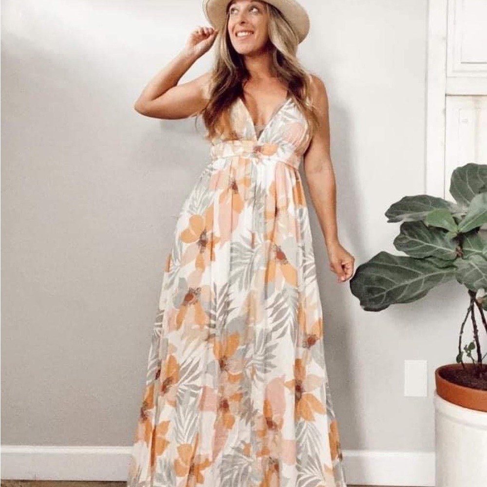 Adjustable Strapped Maxi Tropical print Dress